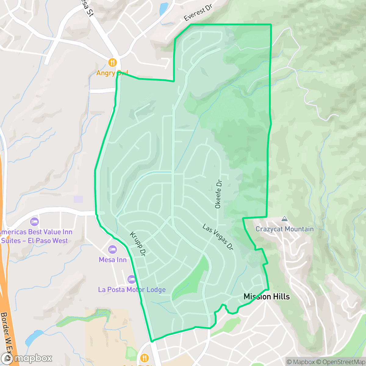 Map showing the location of Mission Hills, El Paso, TX