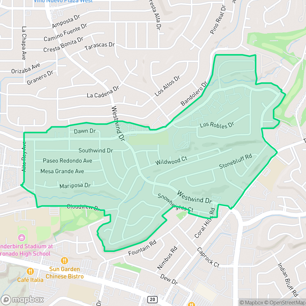 Map showing the location of Mountain Arroyos, El Paso, TX