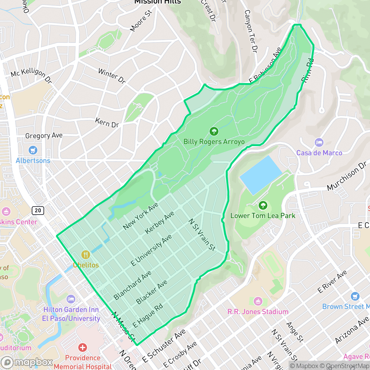 Map showing the location of Rim Area, El Paso, TX