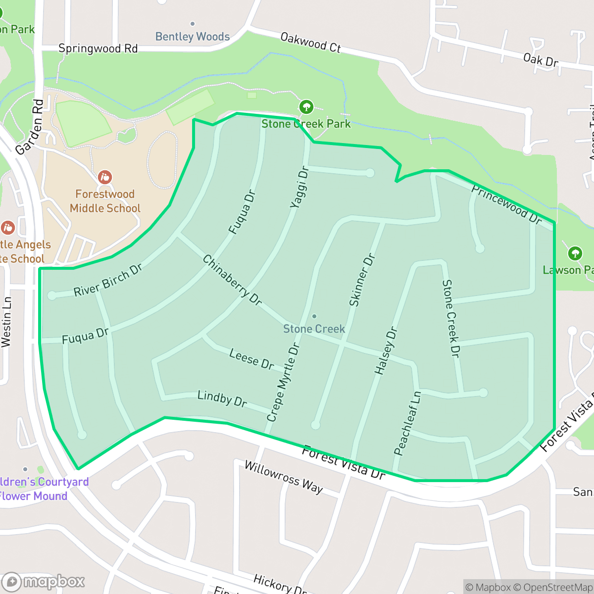 Map showing the location of Stone Creek, Flower Mound, TX