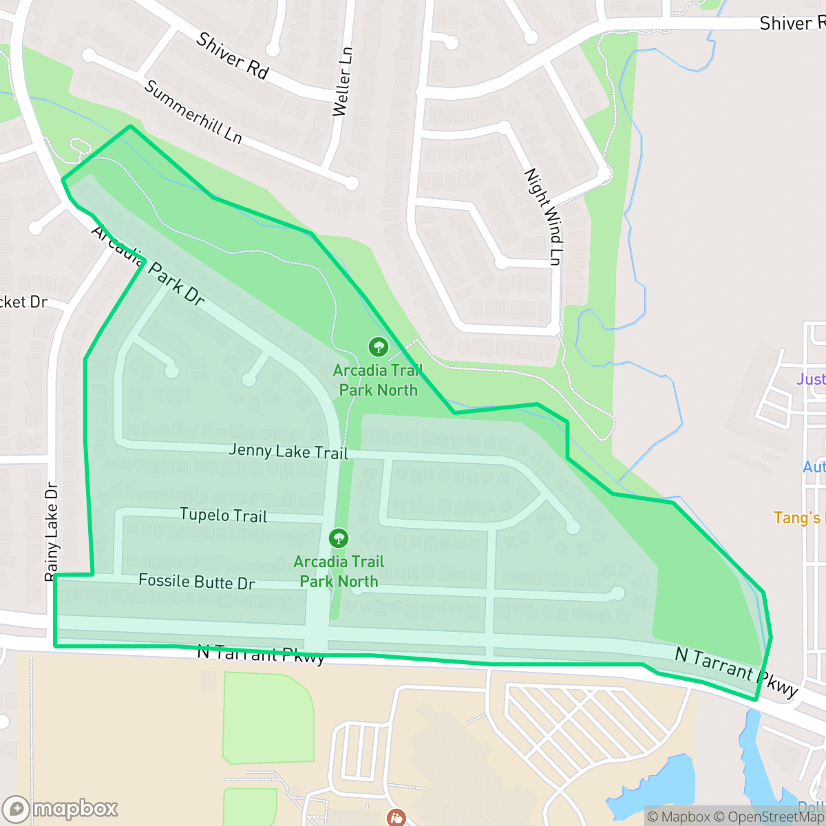 Map showing the location of Arcadia Park, Fort Worth, TX