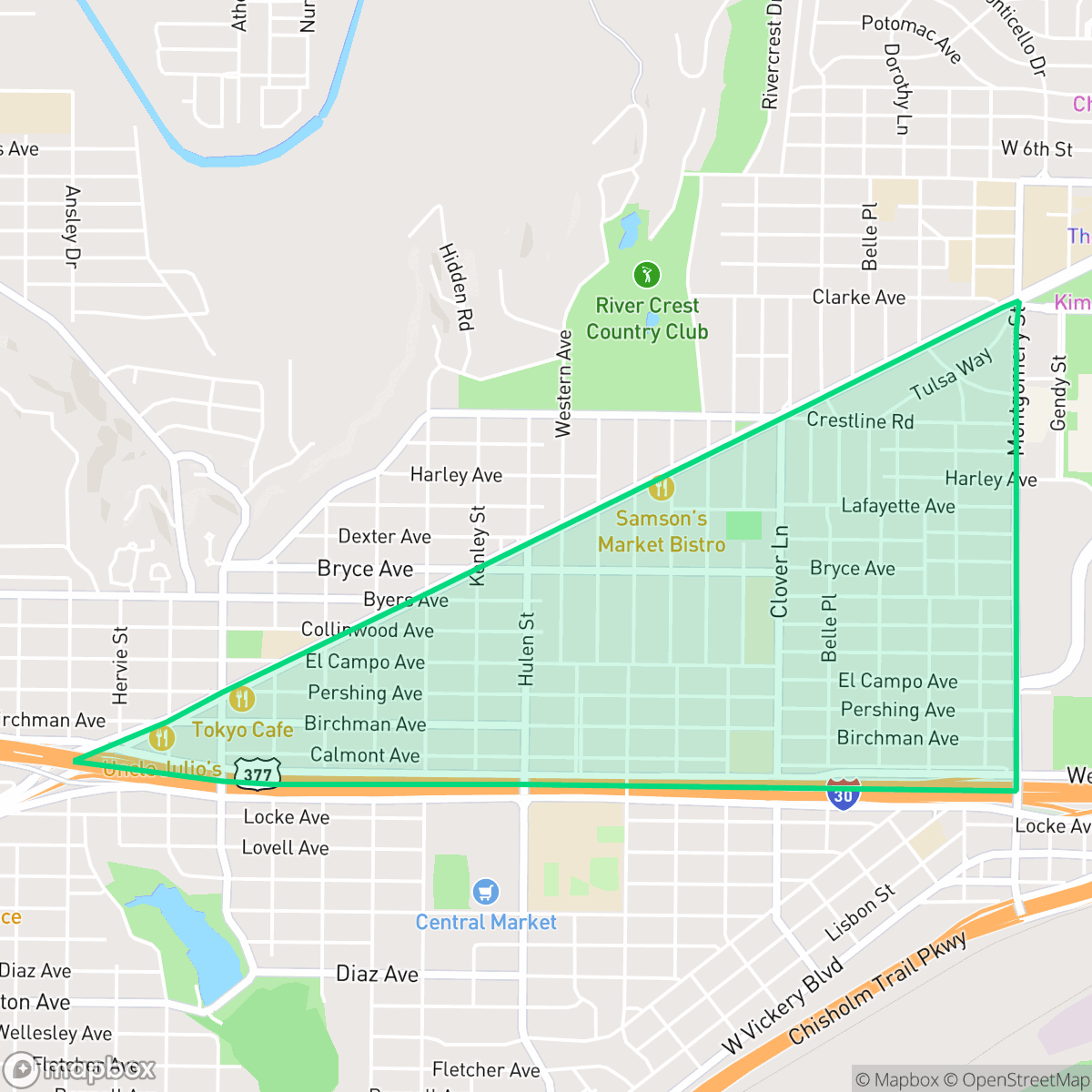 Map showing the location of Arlington Heights, Fort Worth, TX