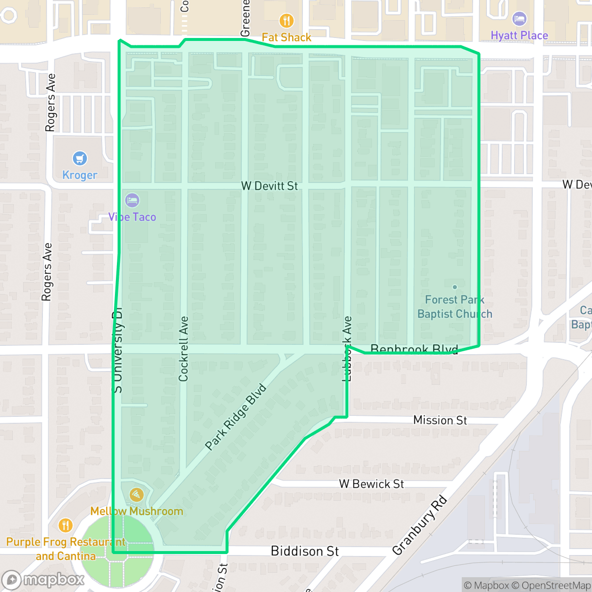 Map showing the location of Bluebonnet Place, Fort Worth, TX