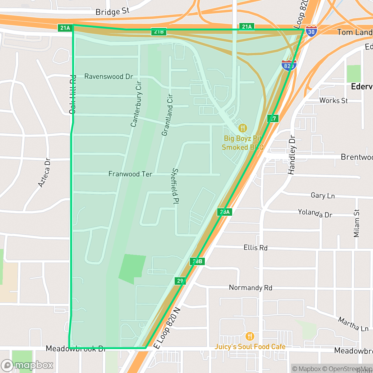 Map showing the location of Brentwood-Oak Hills, Fort Worth, TX