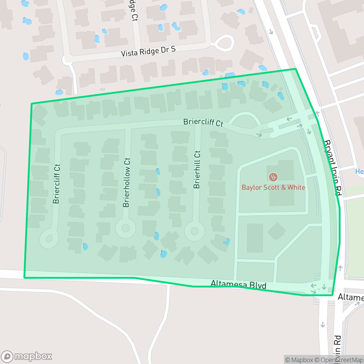 Map showing the location of Briercliff, Fort Worth, TX