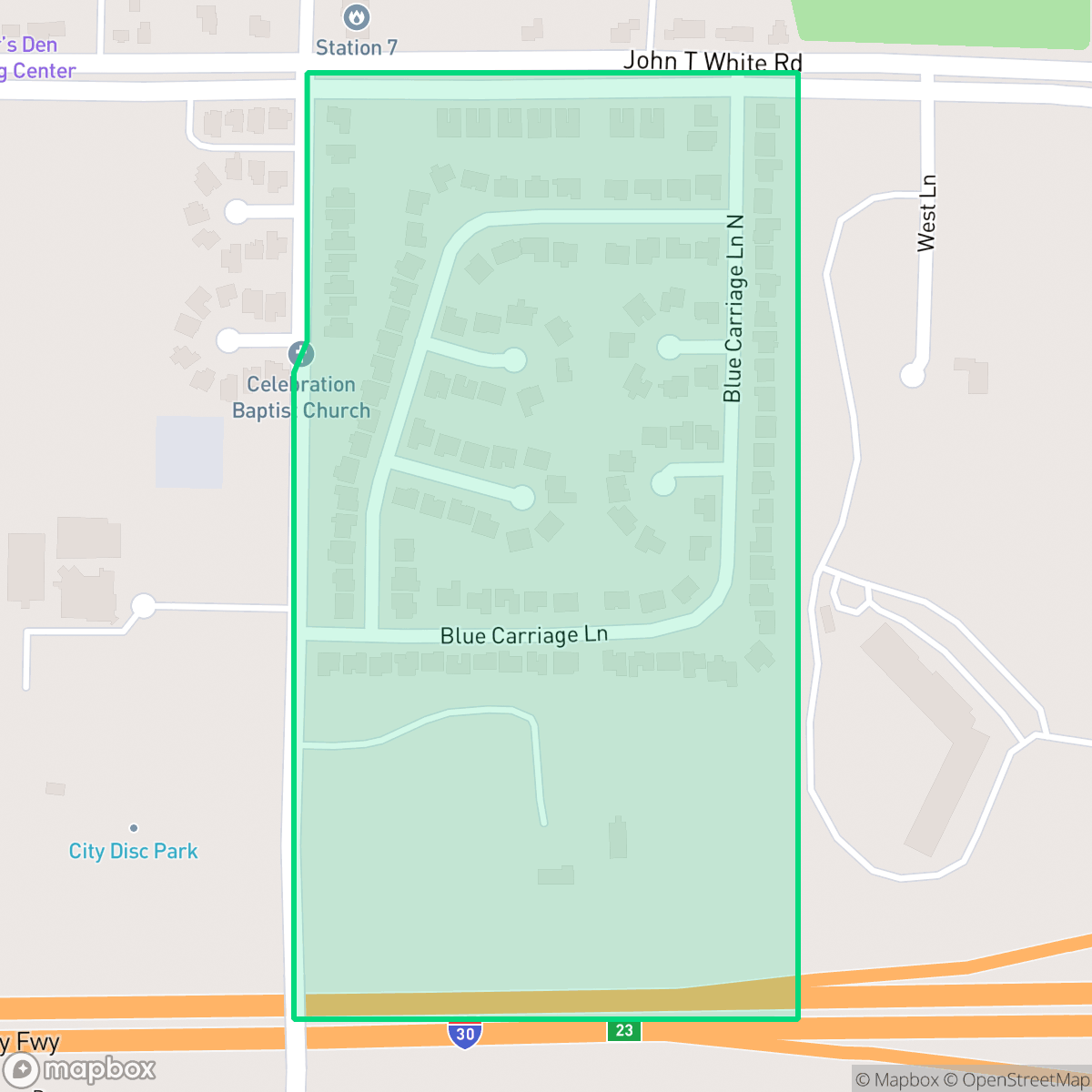 Map showing the location of Cobblestone, Fort Worth, TX