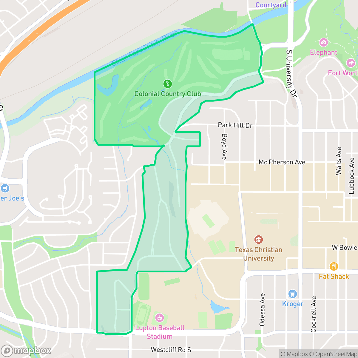 Map showing the location of Colonial Hills, Fort Worth, TX