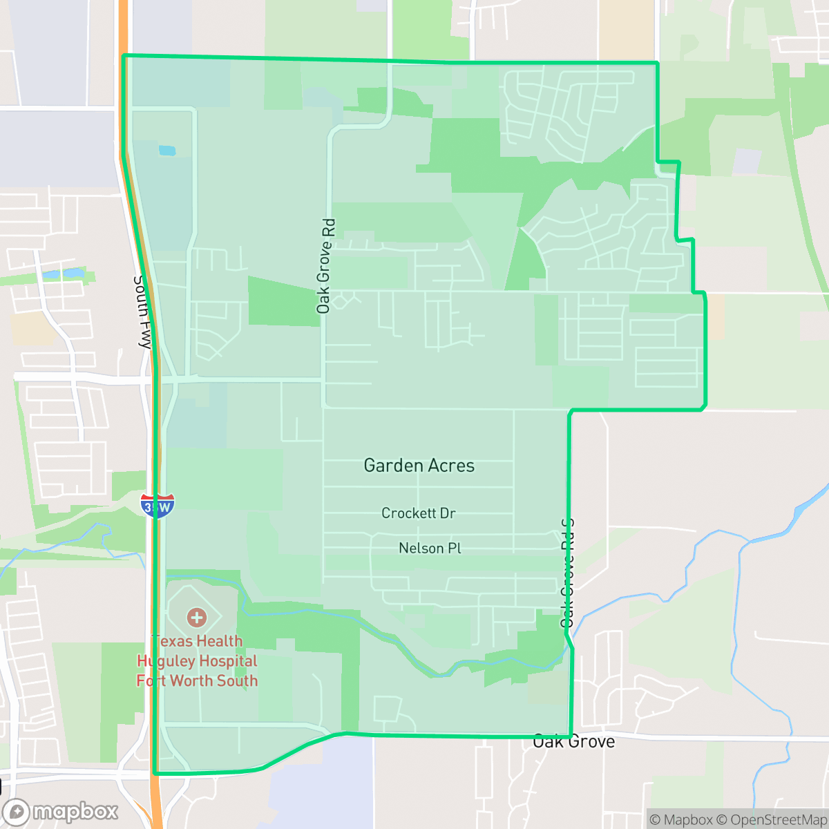 Map showing the location of Garden Acres, Fort Worth, TX