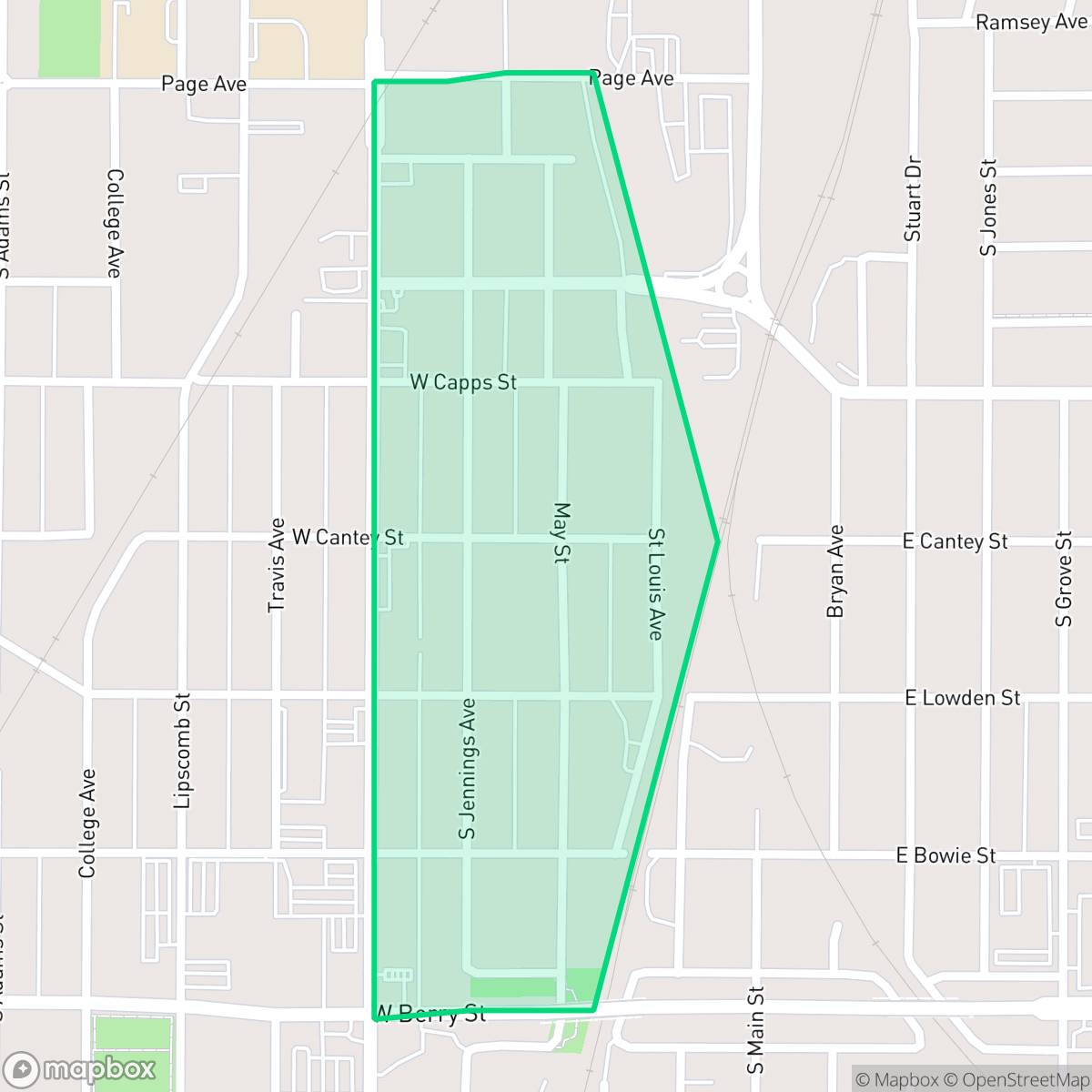 Map showing the location of Jennings - May St. Louis, Fort Worth, TX