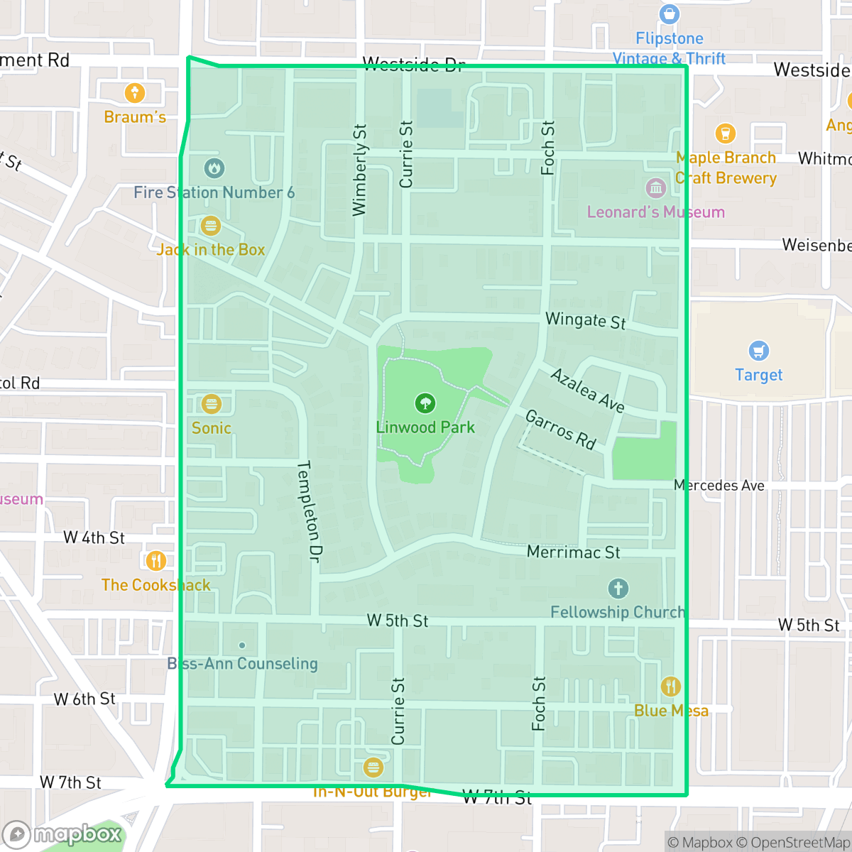 Map showing the location of Linwood, Fort Worth, TX