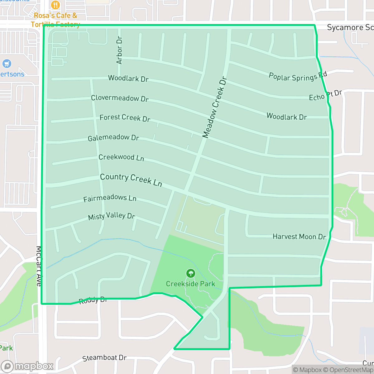 Map showing the location of Meadow Creek, Fort Worth, TX