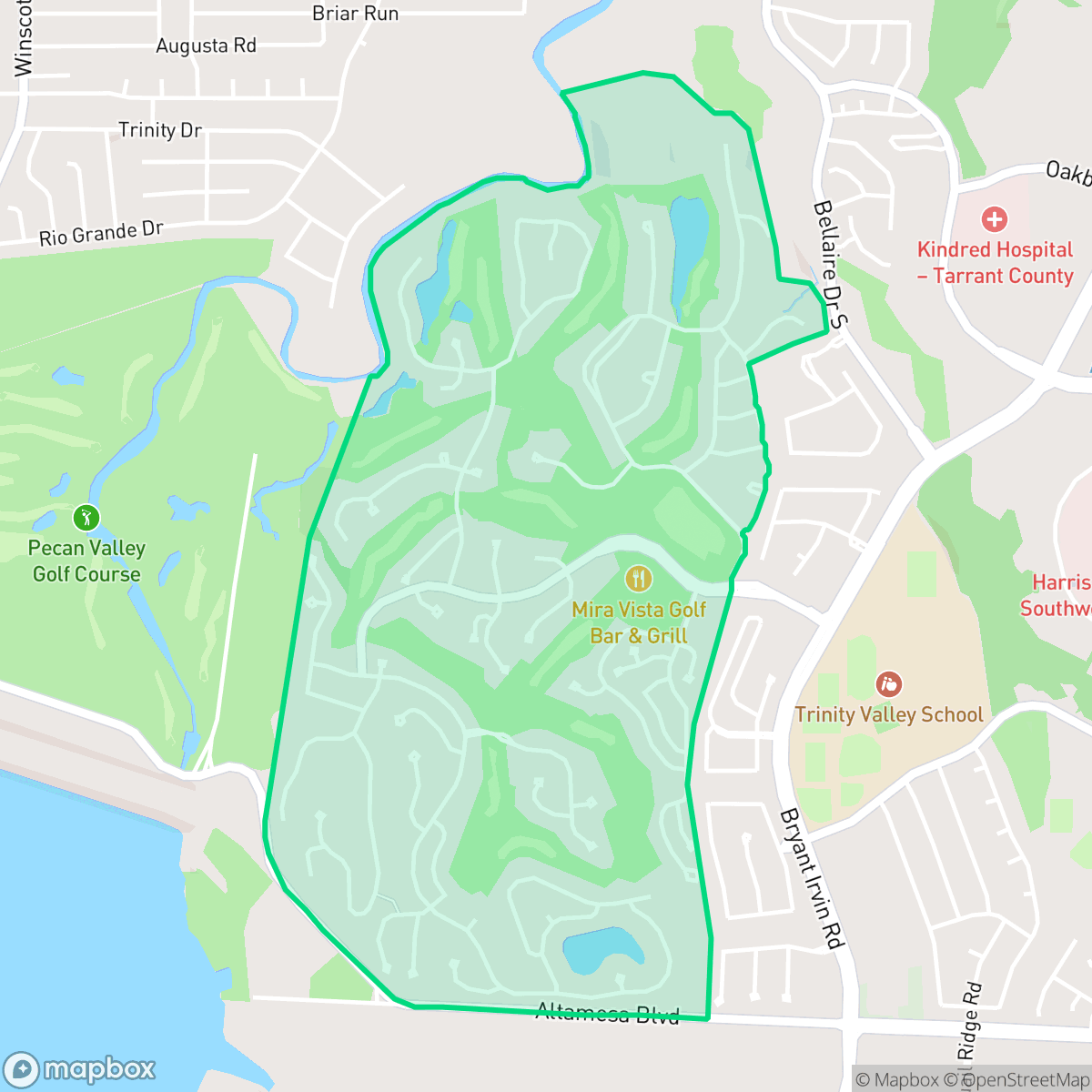 Map showing the location of Mira Vista, Fort Worth, TX
