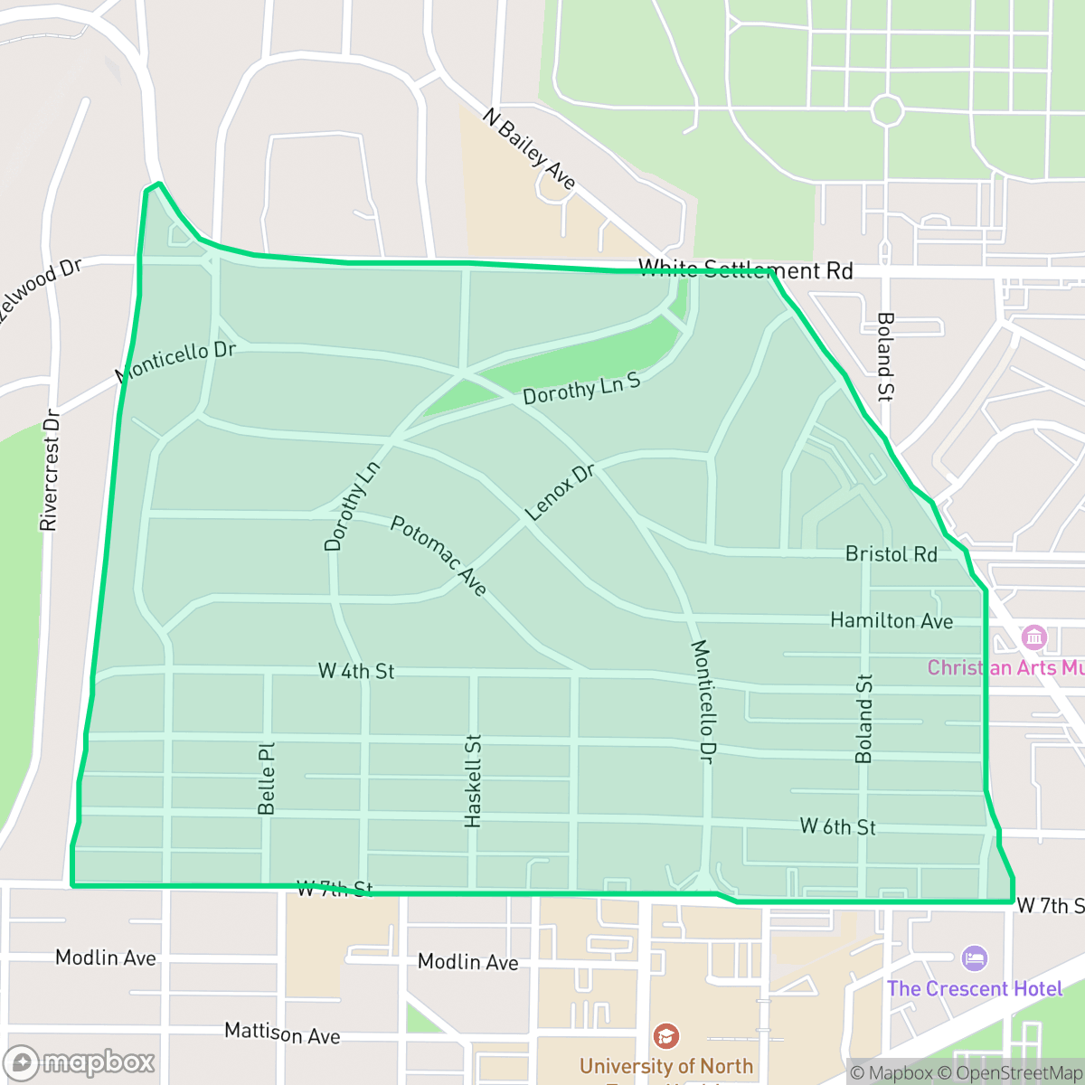 Map showing the location of Monticello, Fort Worth, TX