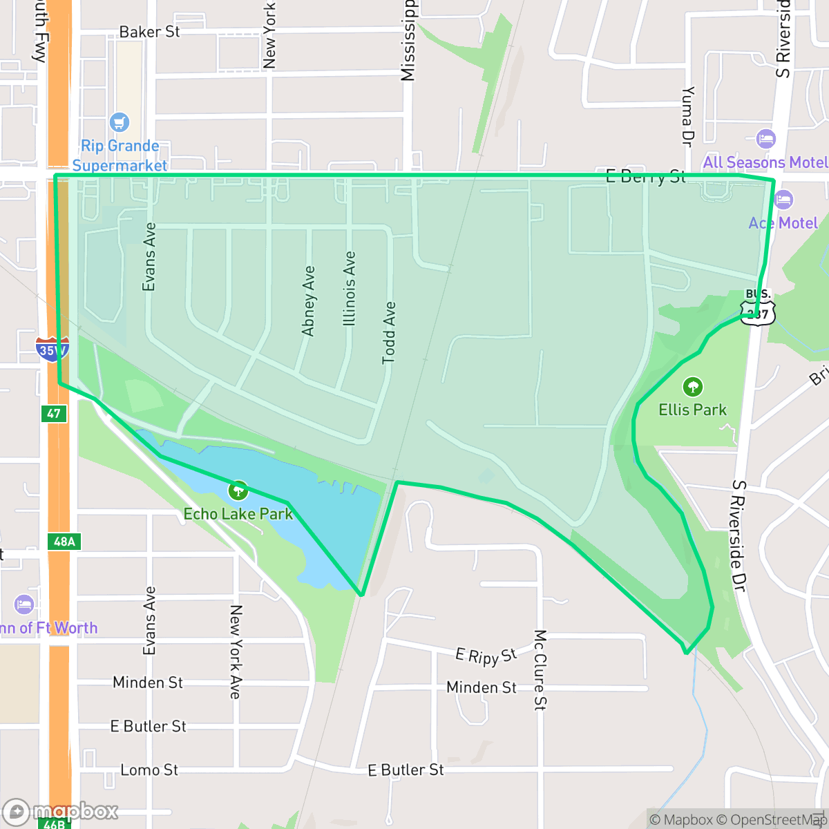 Map showing the location of Morningside Park, Fort Worth, TX