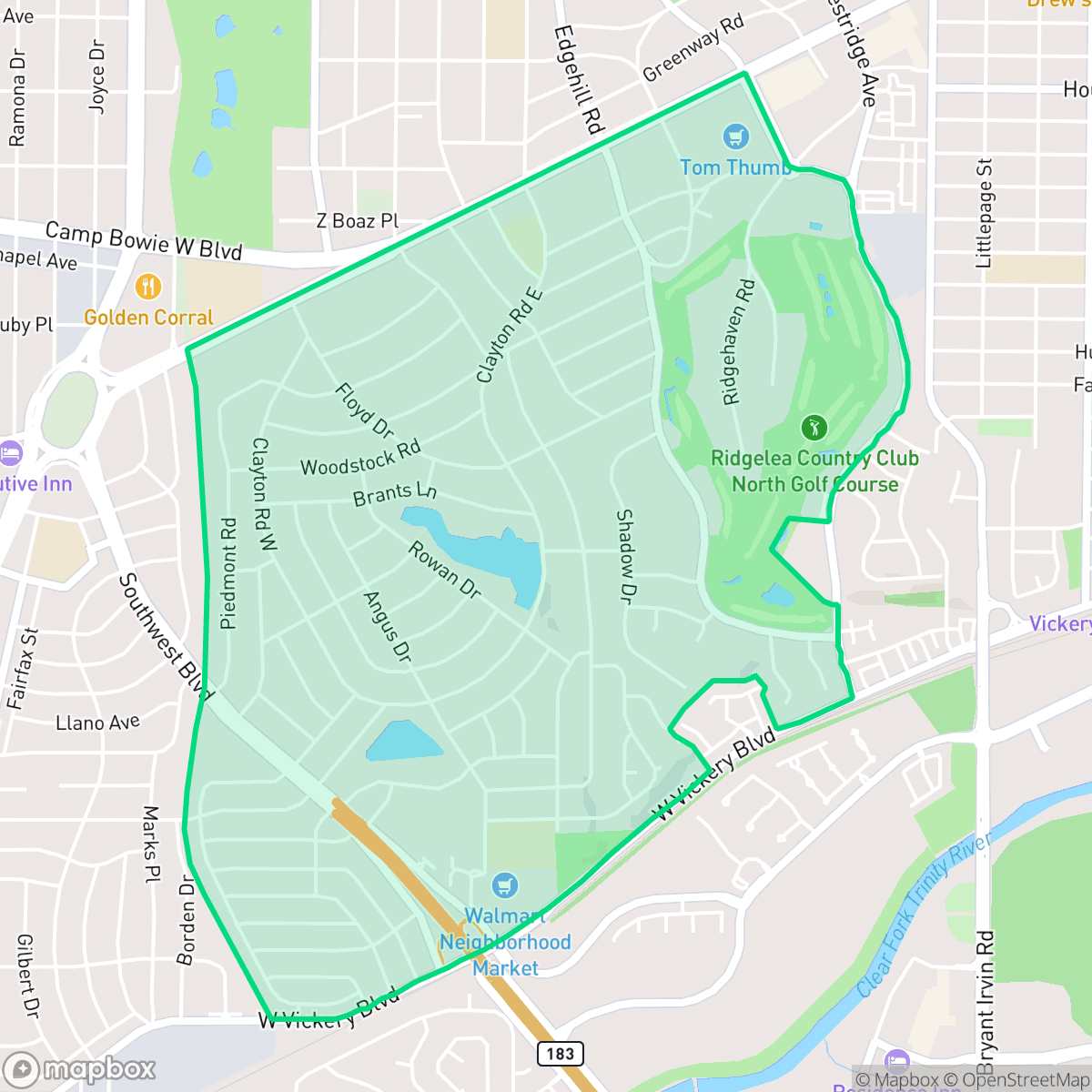 Map showing the location of Ridglea Hills, Fort Worth, TX