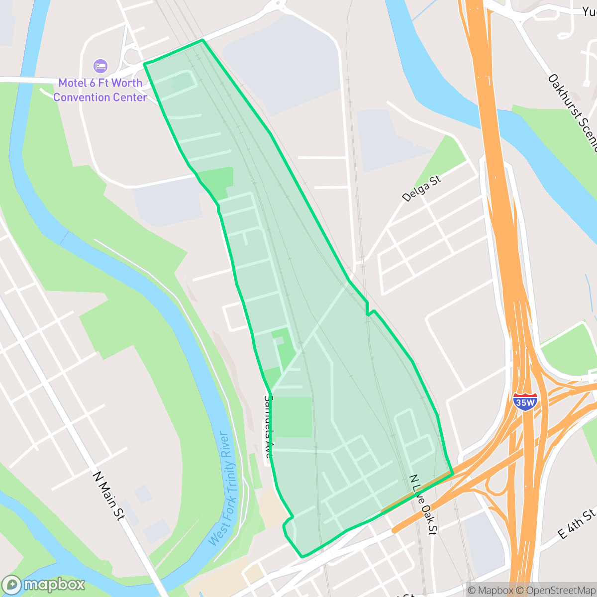 Map showing the location of Rock Island - Samuels, Fort Worth, TX