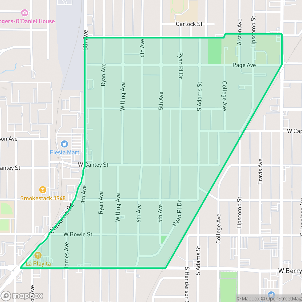 Map showing the location of Ryan Place, Fort Worth, TX