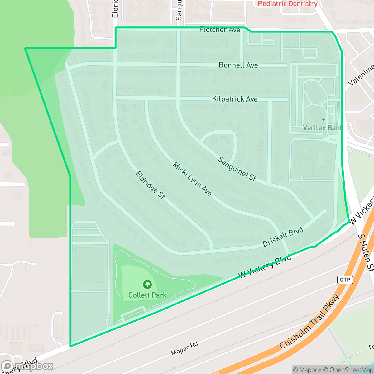 Map showing the location of Sunset Heights South, Fort Worth, TX