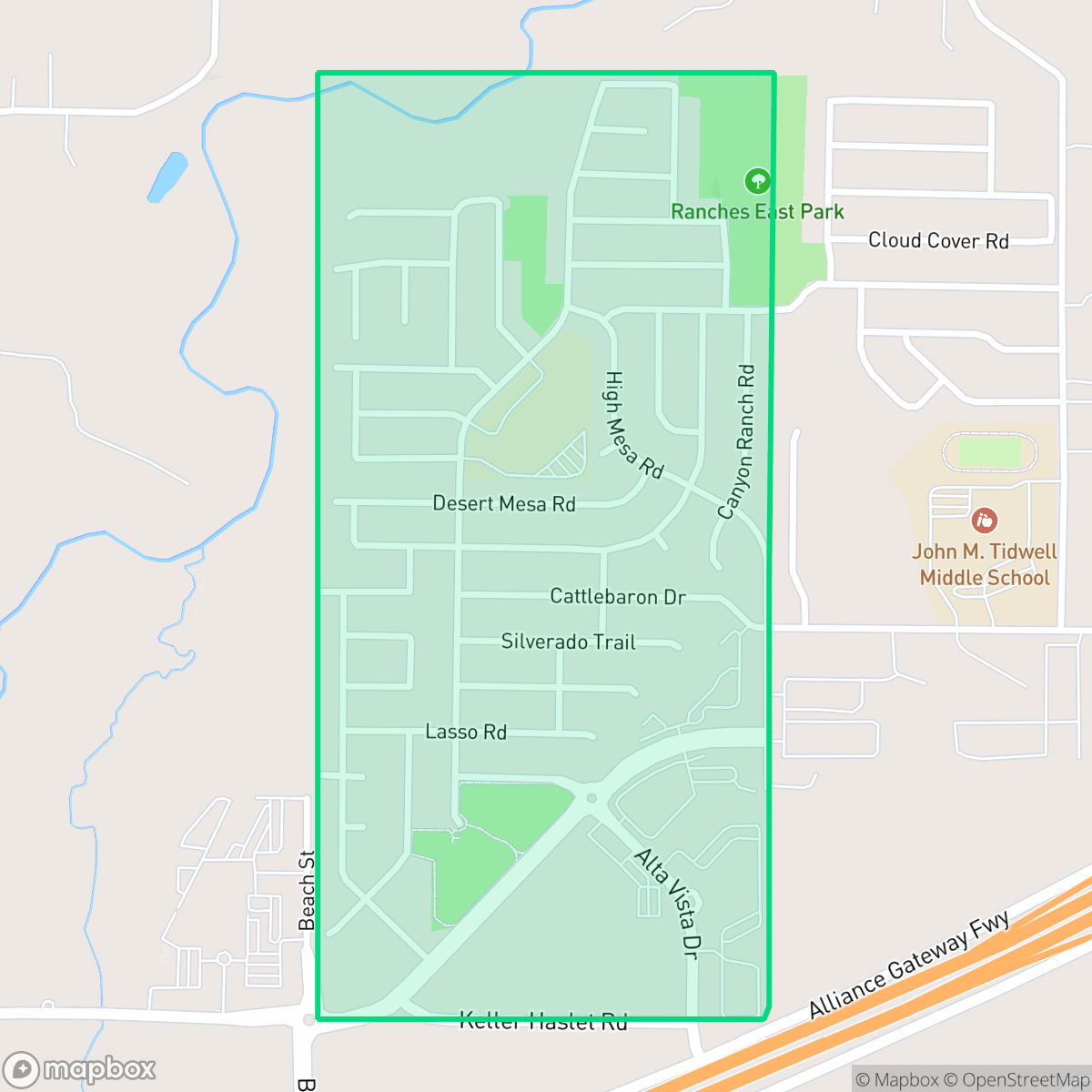 Map showing the location of The Ranches, Fort Worth, TX