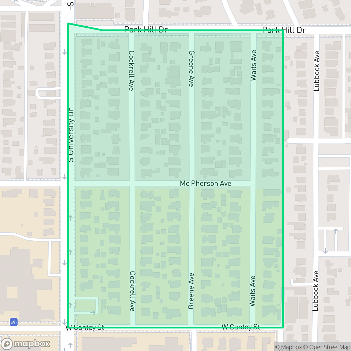 Map showing the location of University Place, Fort Worth, TX