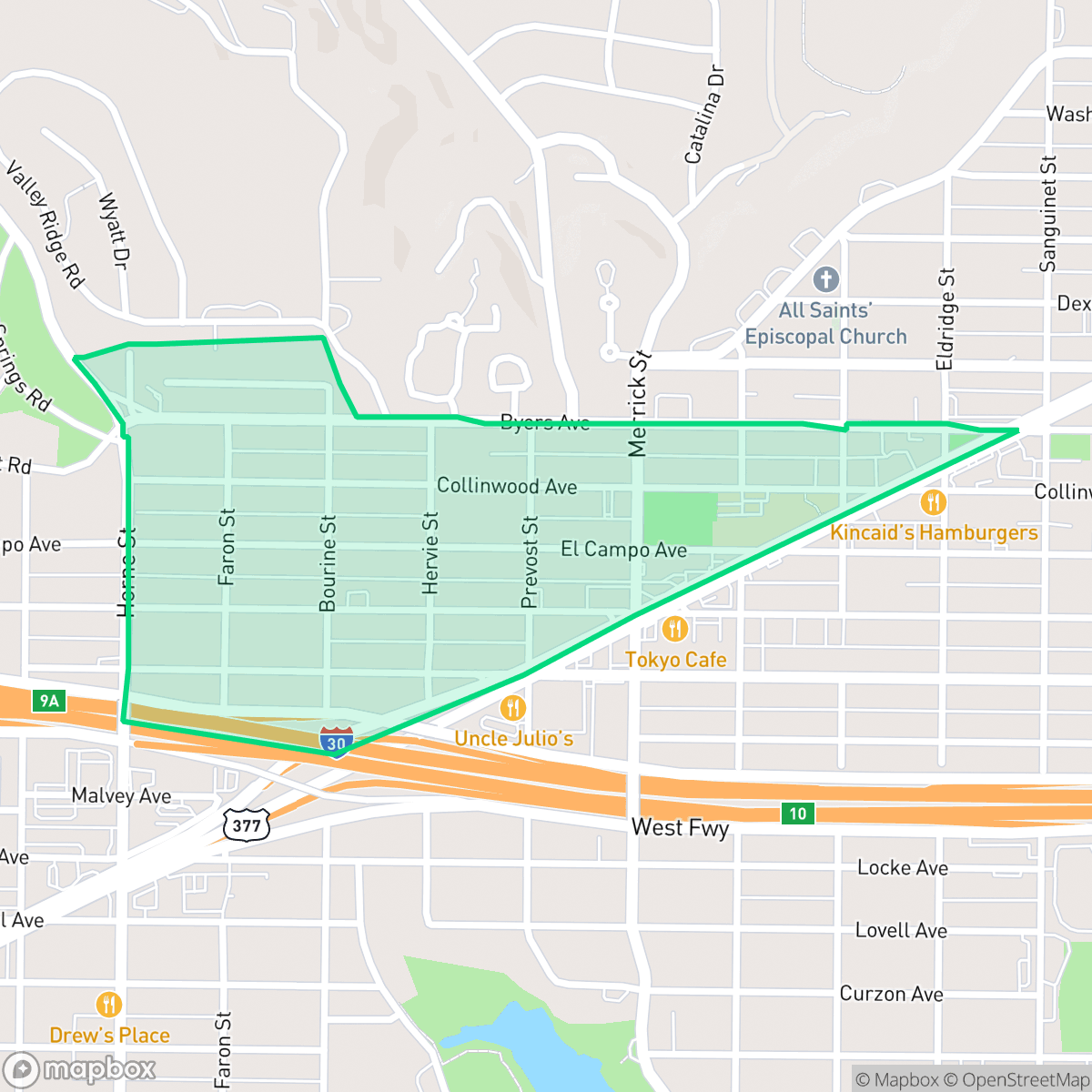 Map showing the location of West Byers, Fort Worth, TX