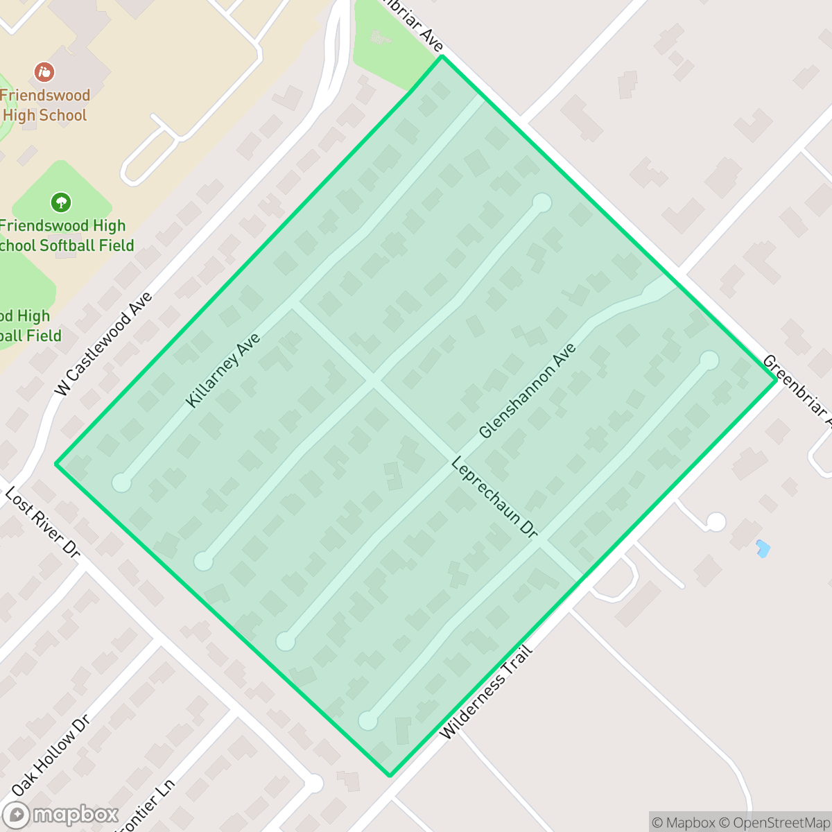 Map showing the location of Glenshannon, Friendswood, TX