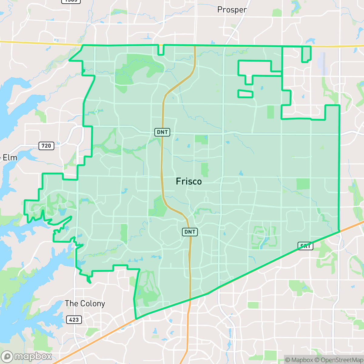 Map showing the location of Frisco, TX — coverage area