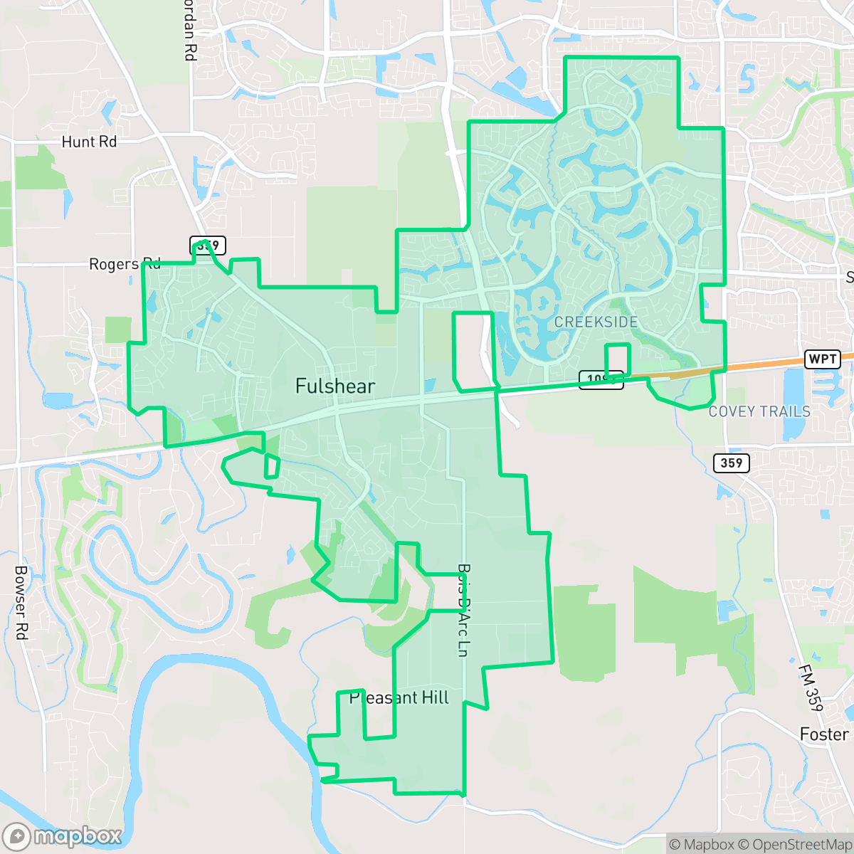 Map showing the location of Fulshear, TX — coverage area