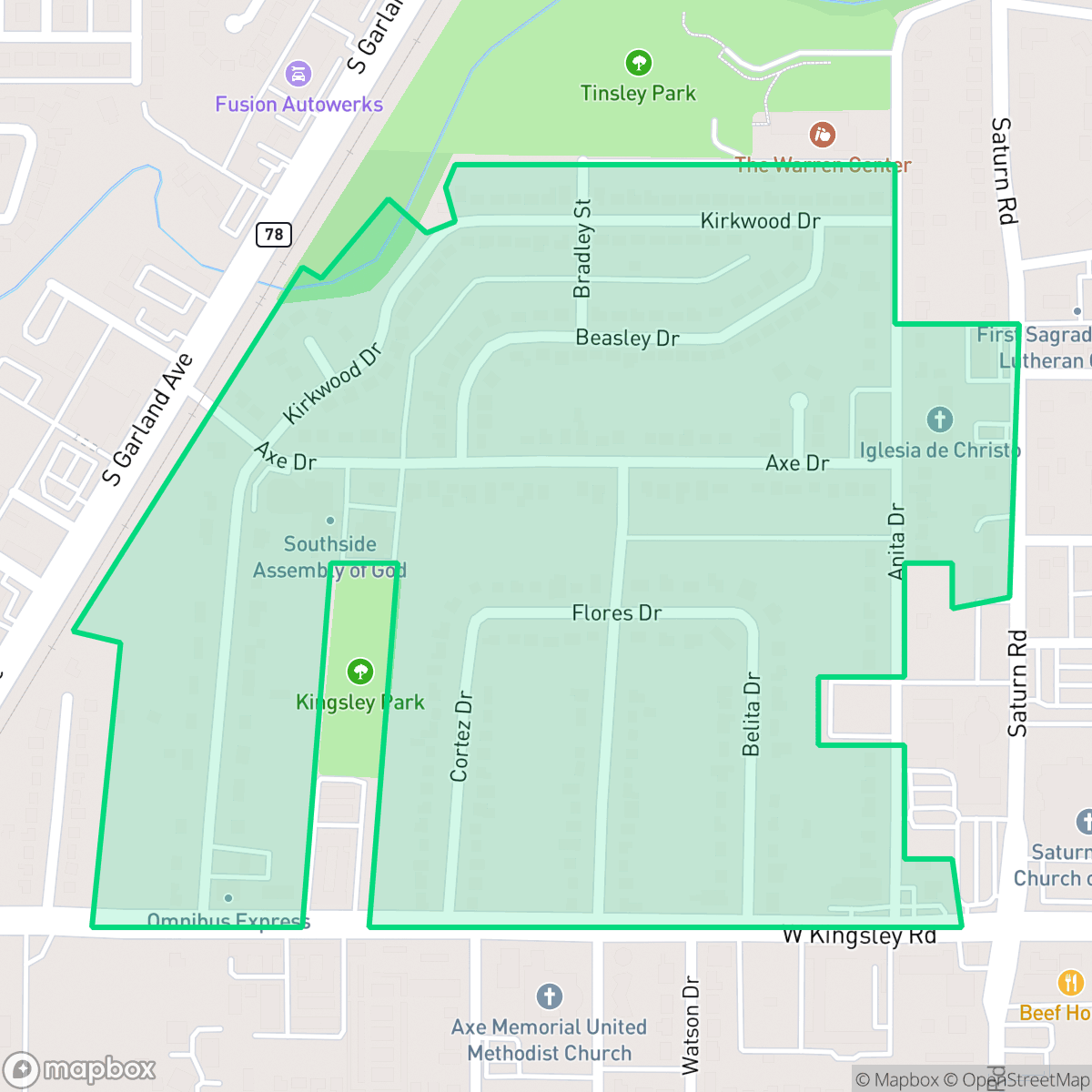 Map showing the location of Almeta,Bonita, Bella Vista, Garland, TX