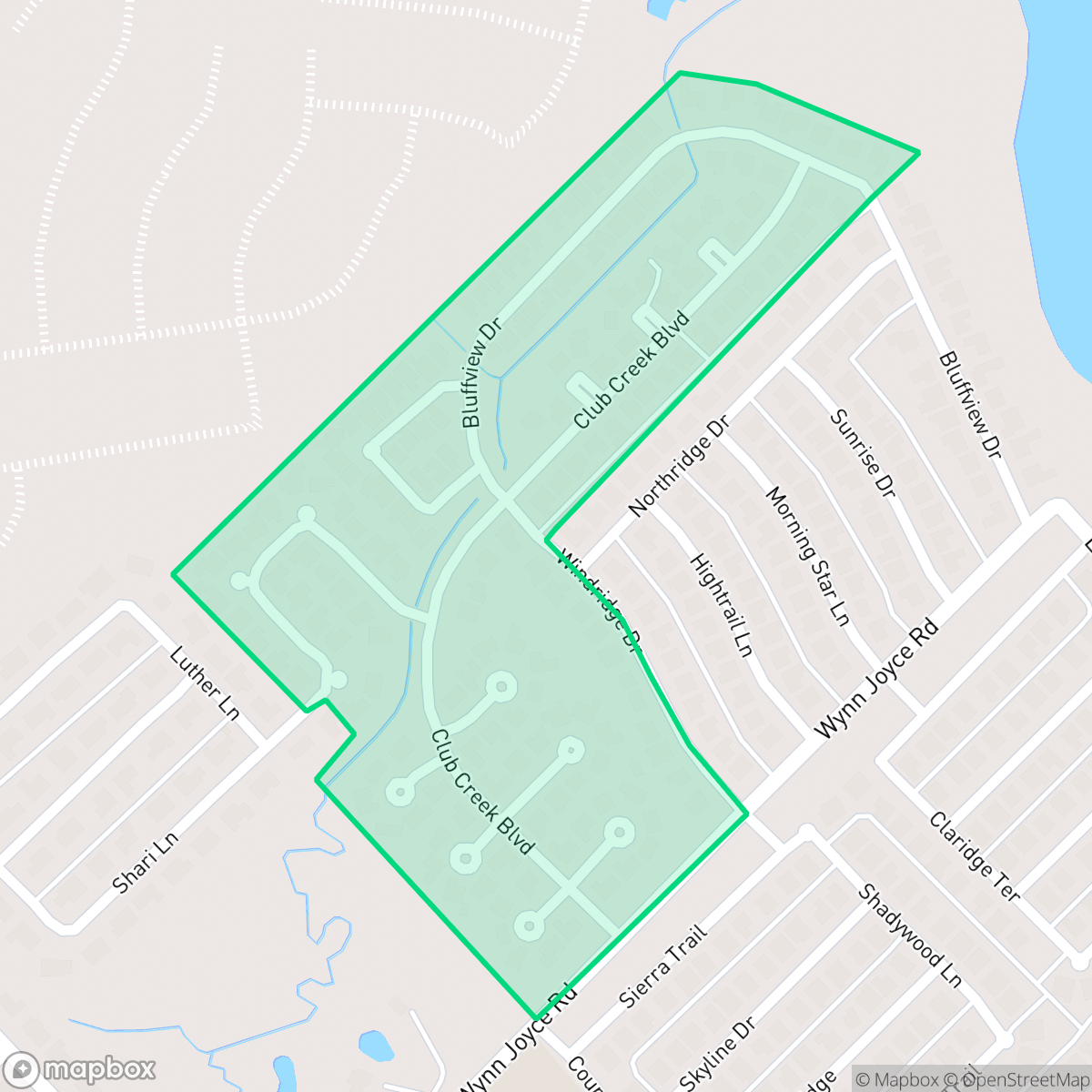 Map showing the location of Club Creek, Garland, TX