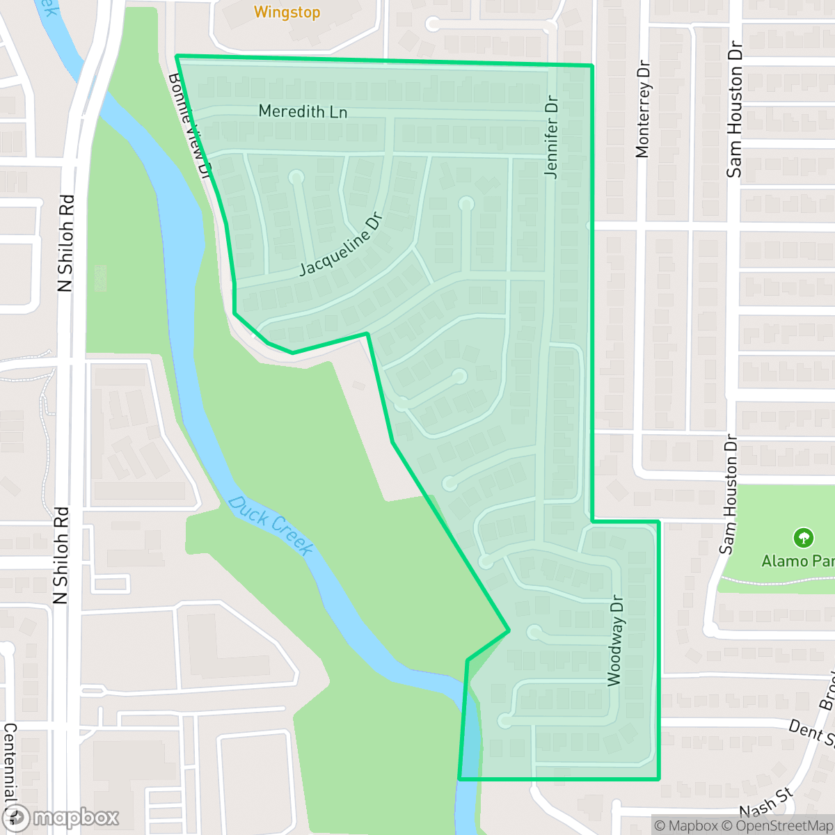 Map showing the location of Creekside Village, Garland, TX