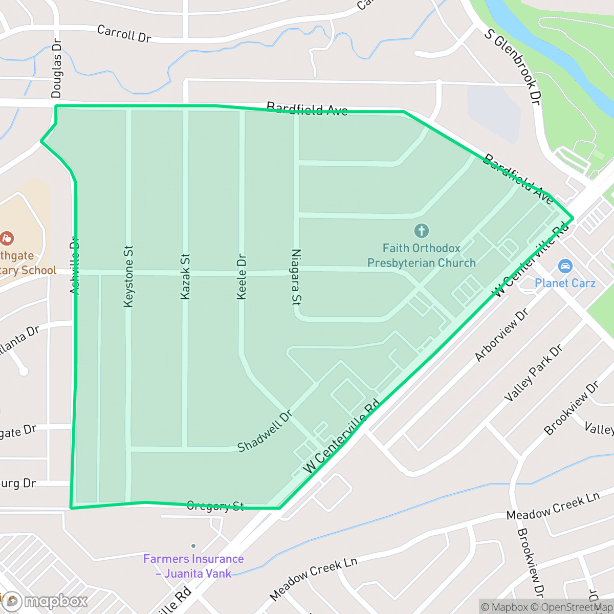 Map showing the location of Dalcastle & Linda Heights, Garland, TX