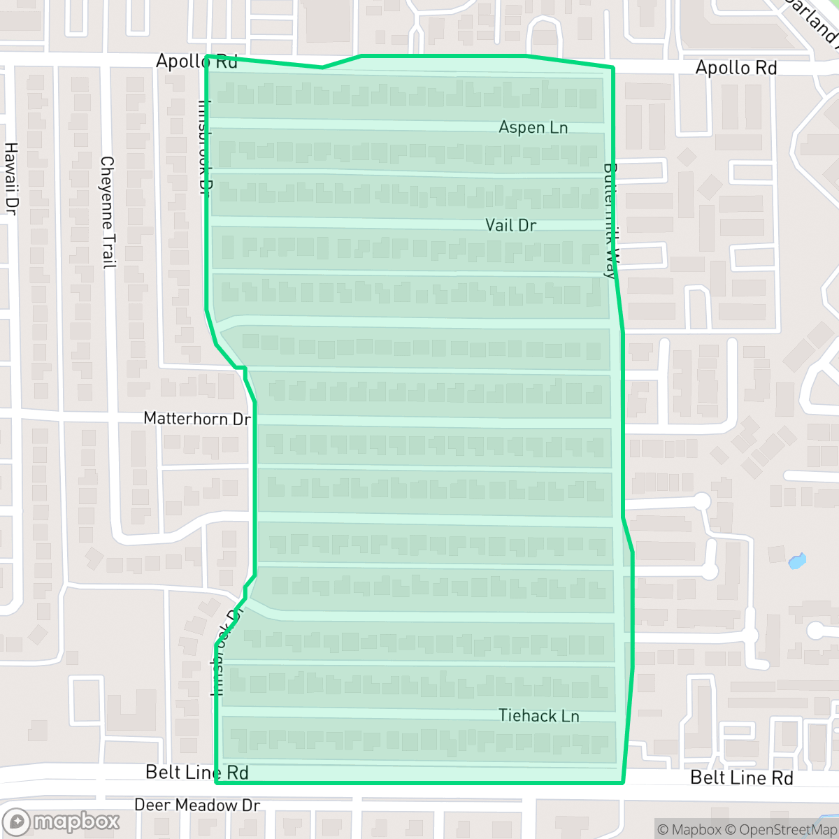 Map showing the location of Holiday Park, Garland, TX