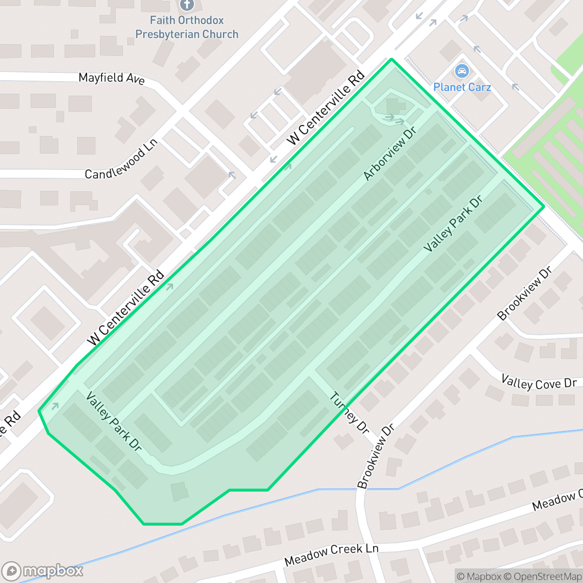 Map showing the location of Las Mariposas, Garland, TX