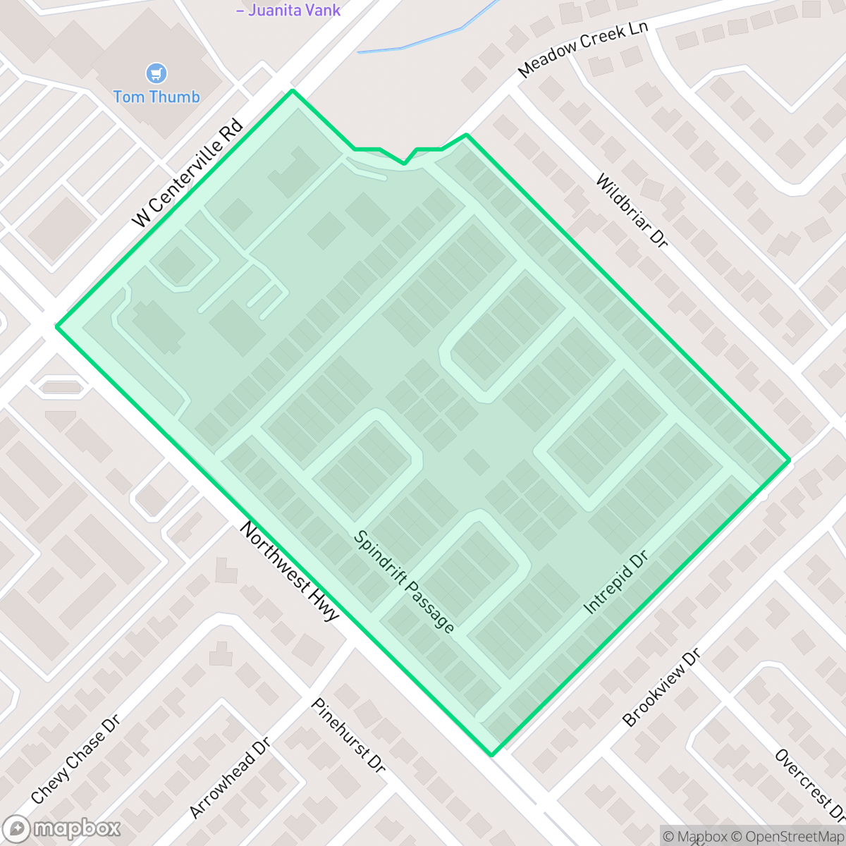 Map showing the location of Meadowcreek Village, Garland, TX