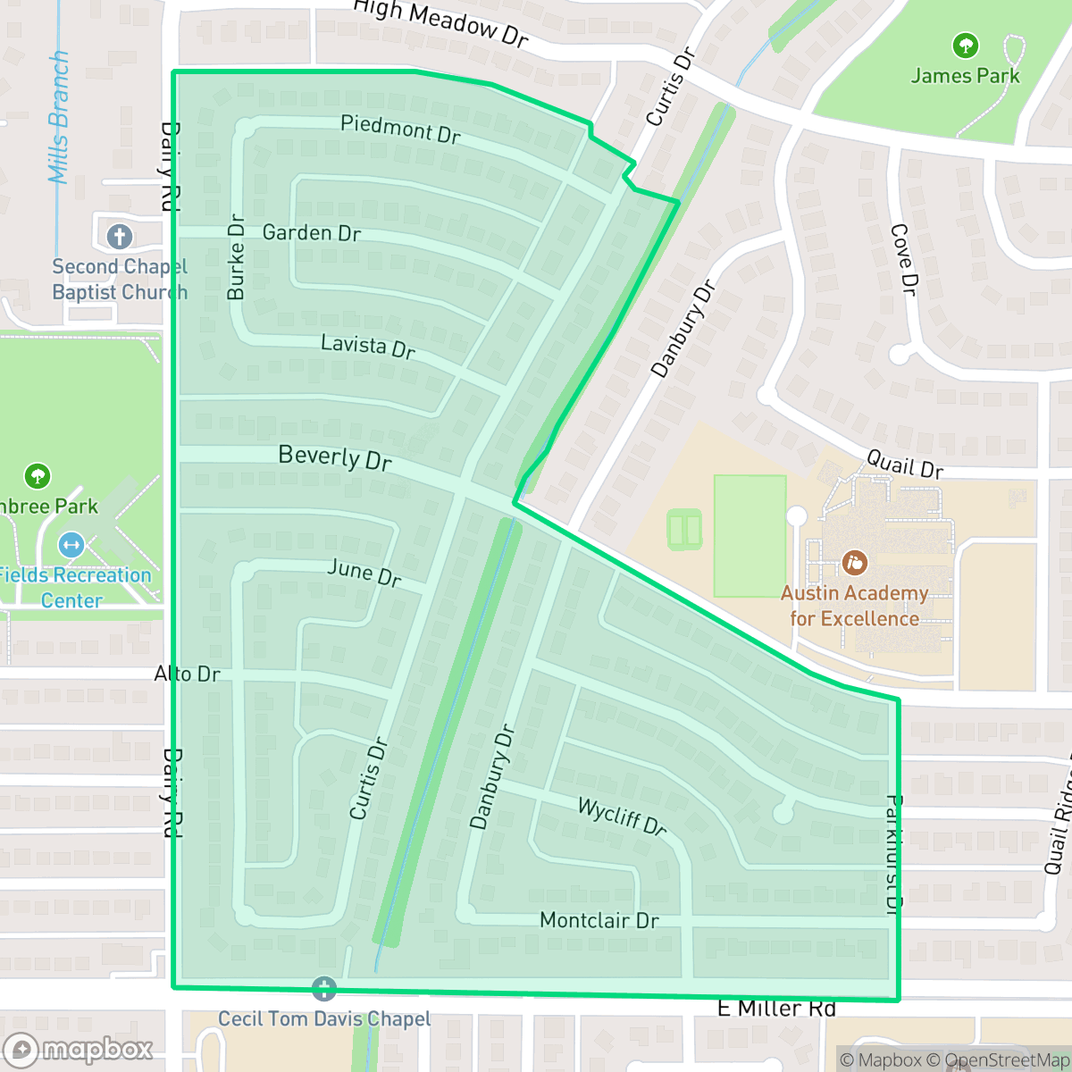 Map showing the location of Monica Park Heights, Garland, TX