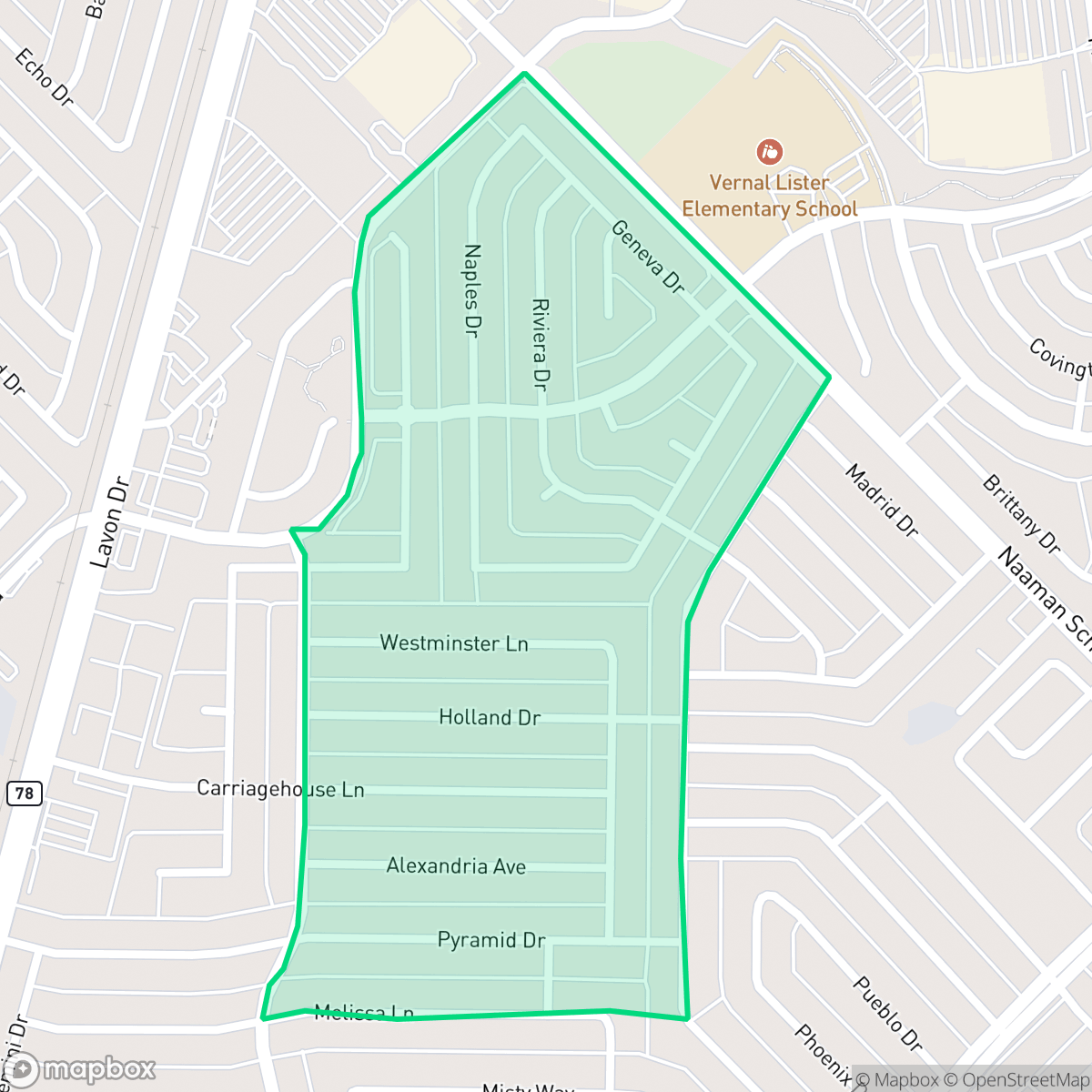 Map showing the location of Northeast Garland, Garland, TX