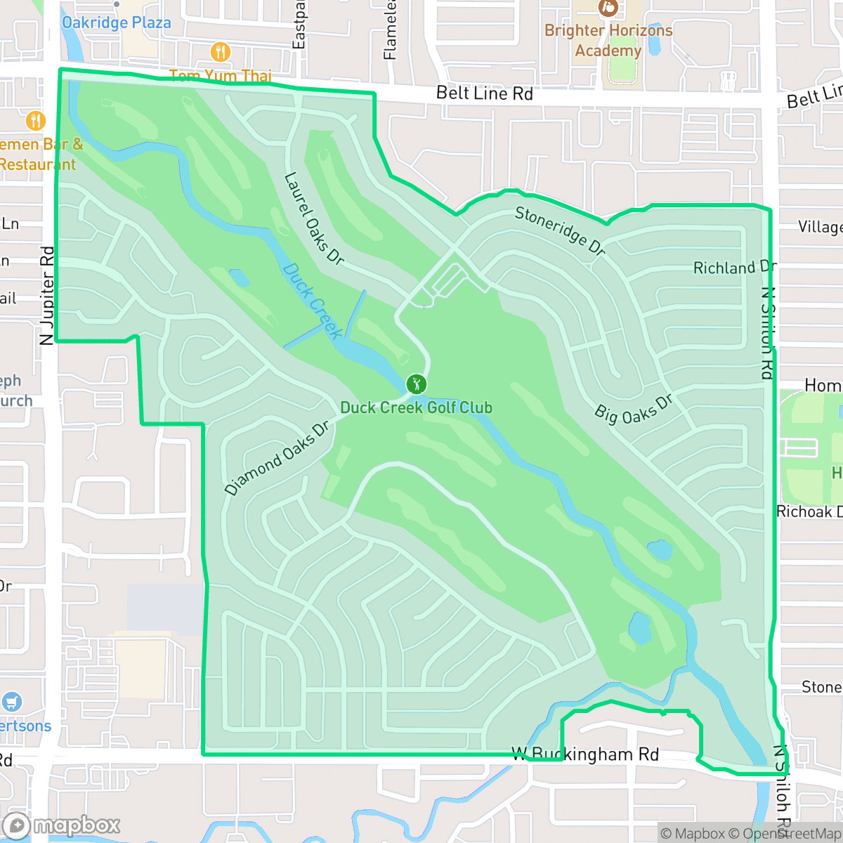 Map showing the location of Oakridge, Garland, TX