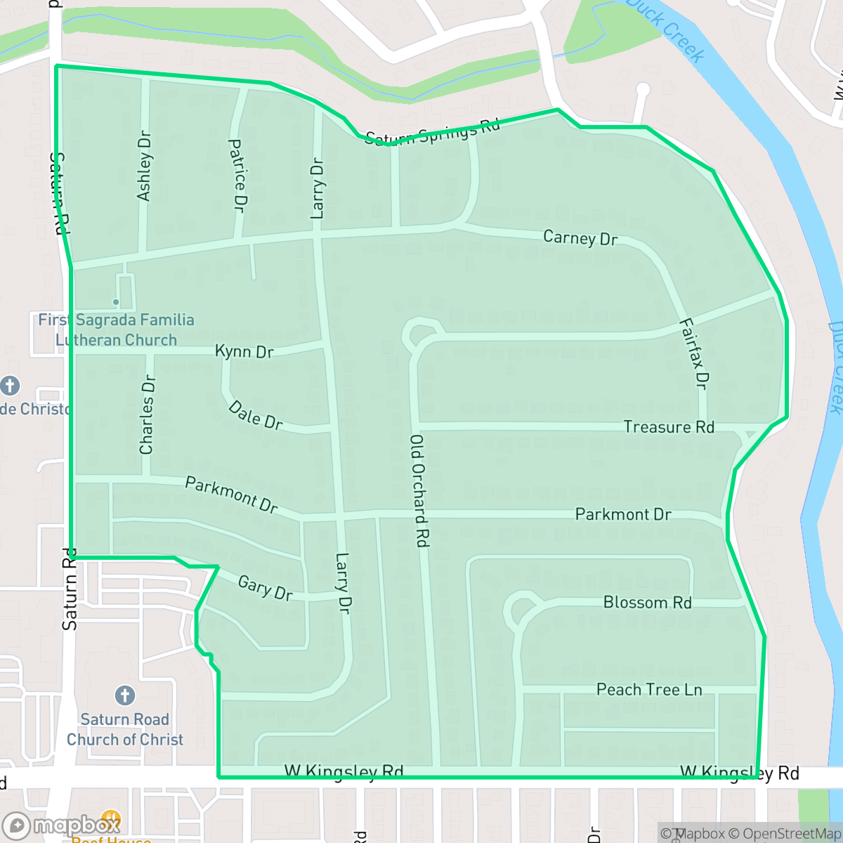 Map showing the location of Orchard Hills, Garland, TX