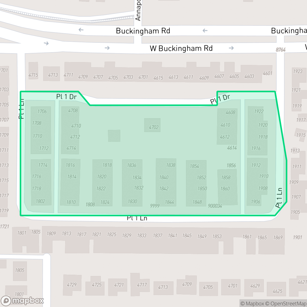 Map showing the location of Place One, Garland, TX