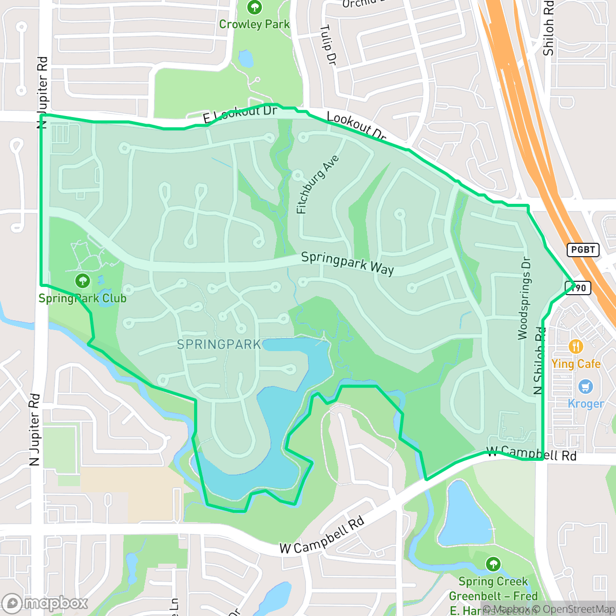Map showing the location of Spring Park, Garland, TX