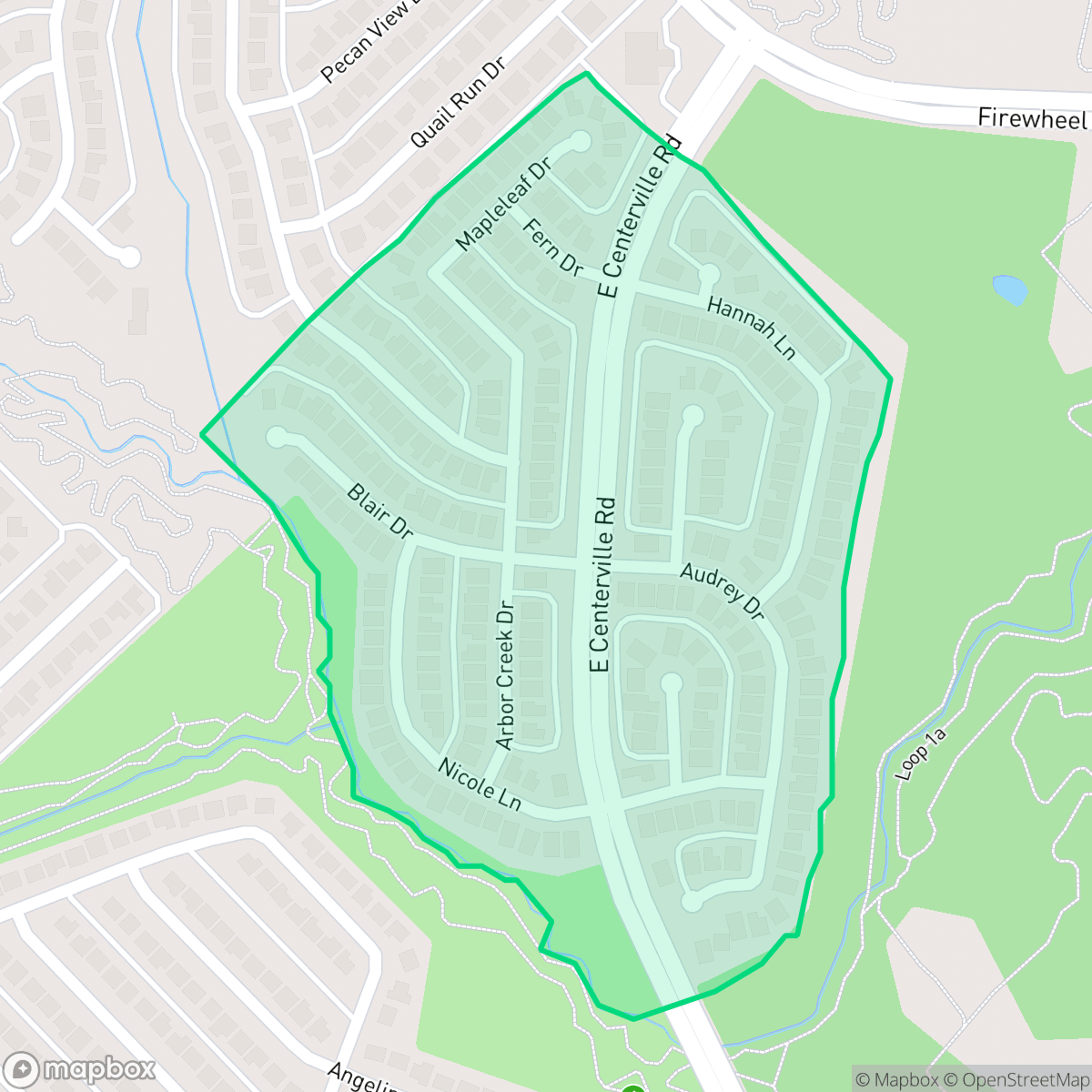 Map showing the location of Springfield Estates, Garland, TX