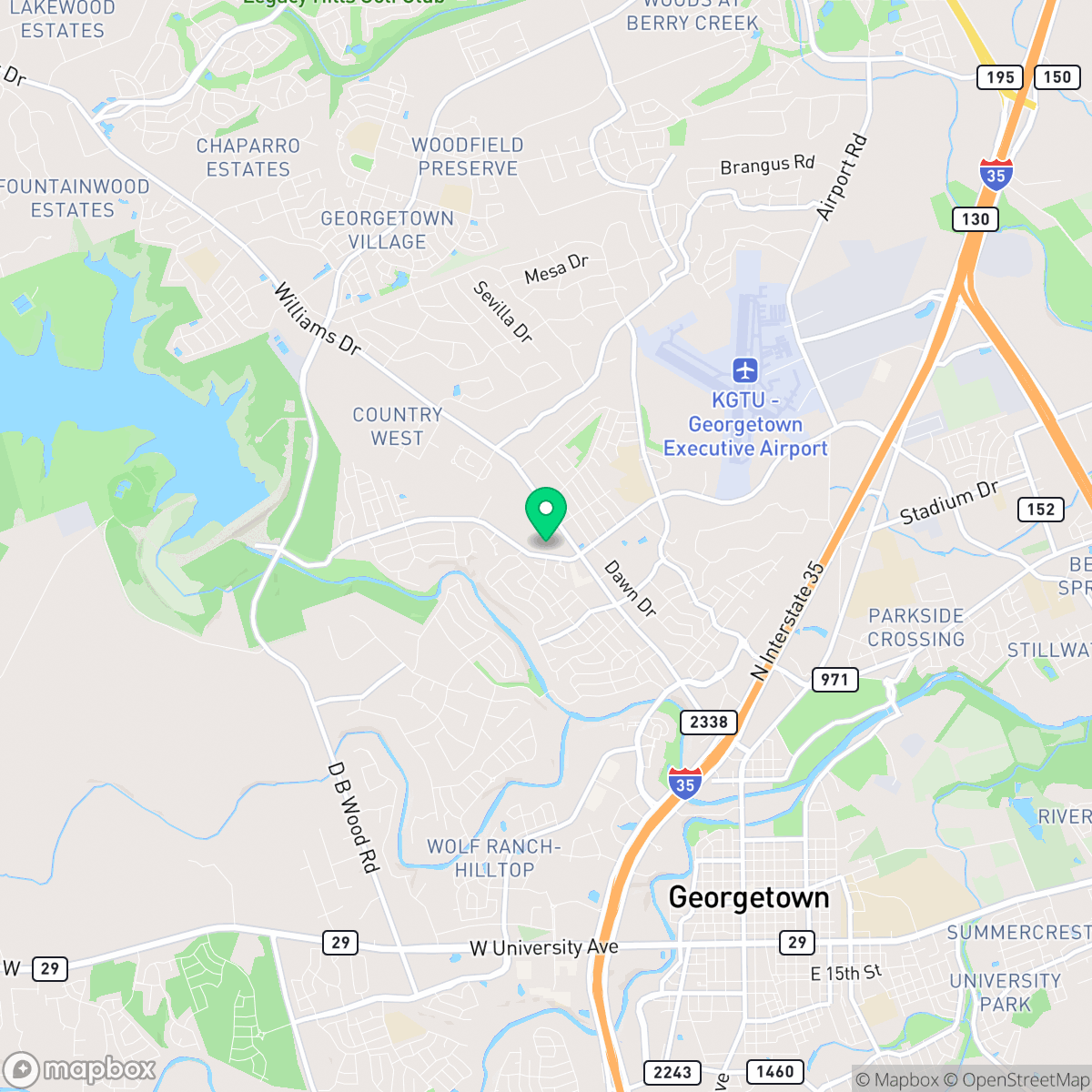Map showing the location of Georgetown, TX — coverage area