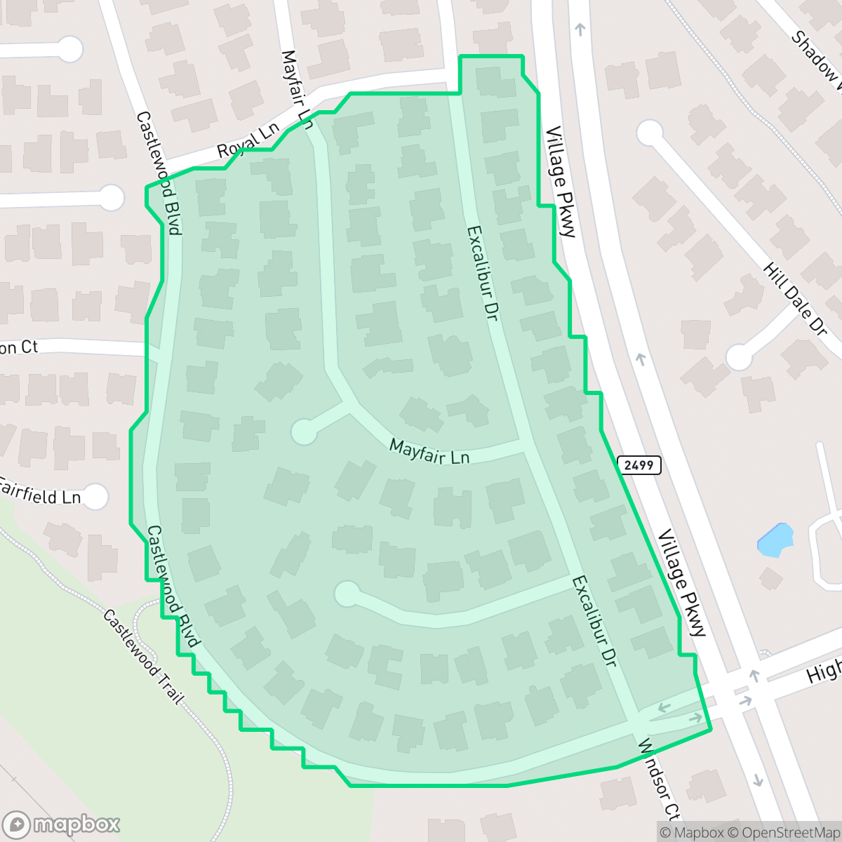 Map showing the location of Castlewood Section One, Highland Village, TX