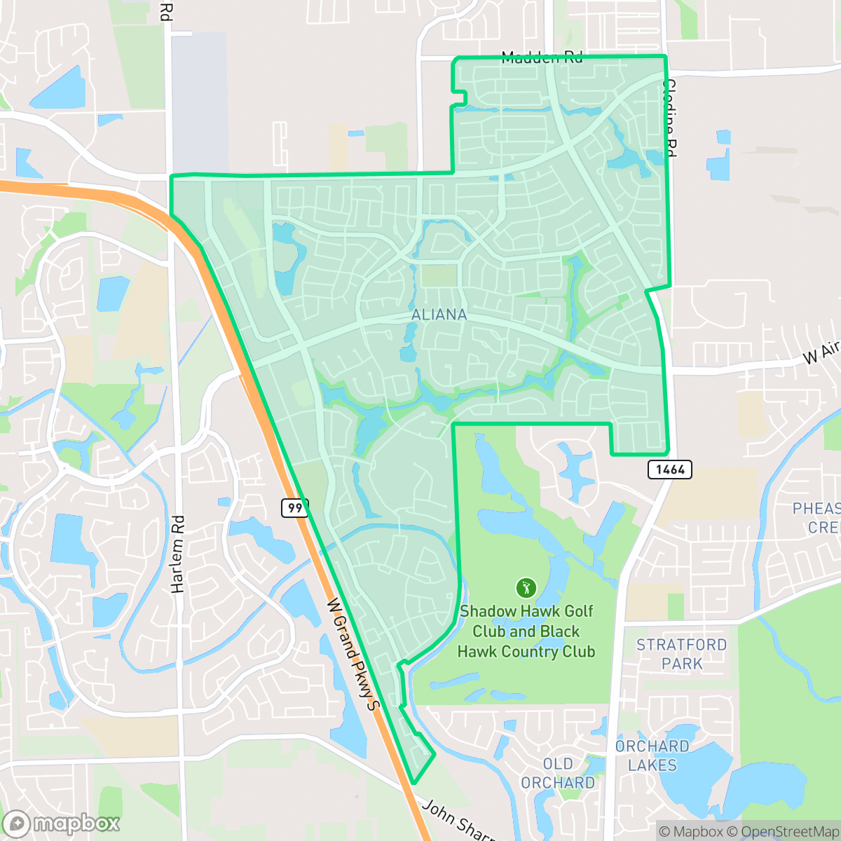 Map showing the location of Aliana, Houston, TX