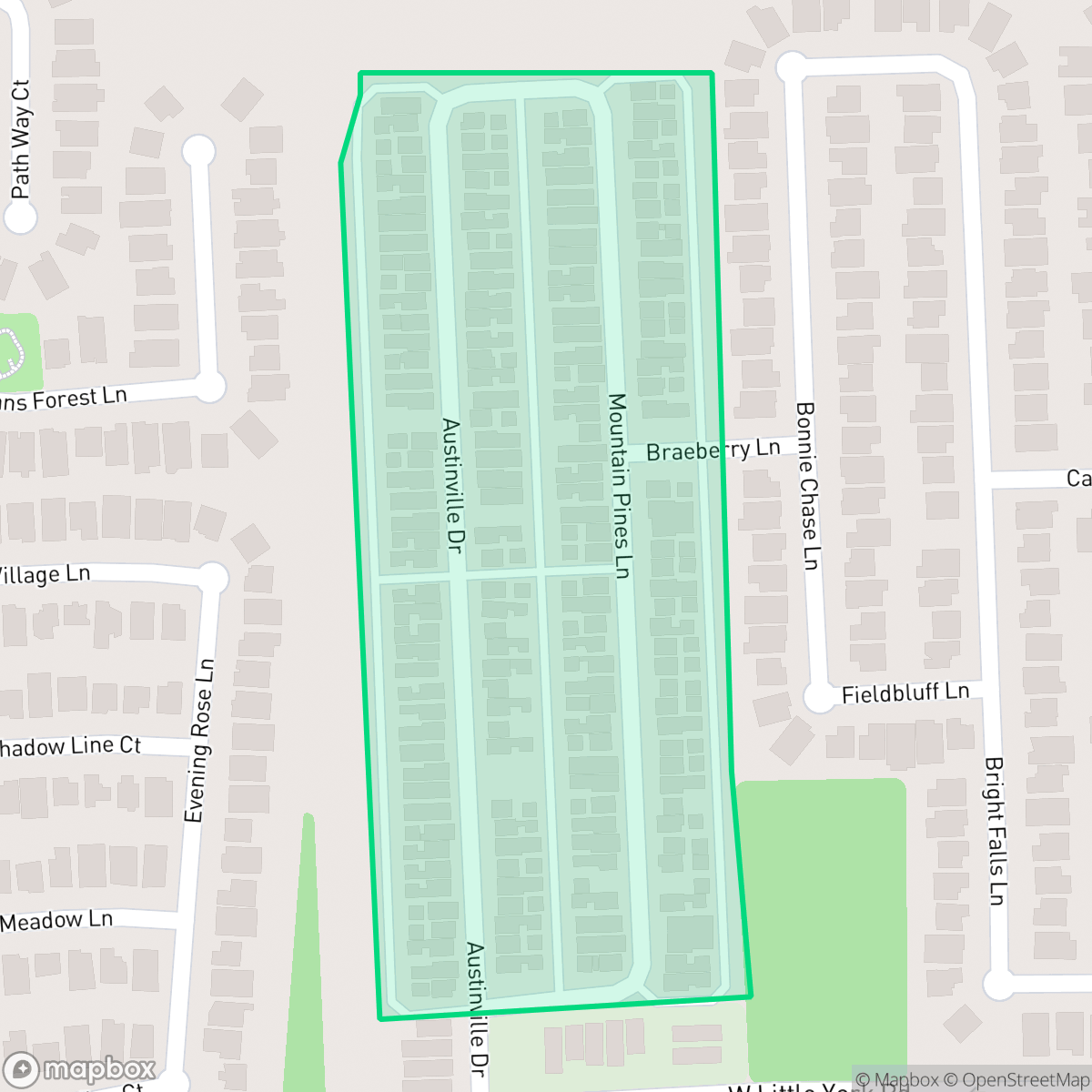 Map showing the location of Austinville, Houston, TX