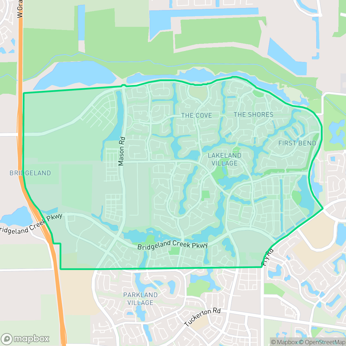Map showing the location of Bridgeland Management District, Houston, TX