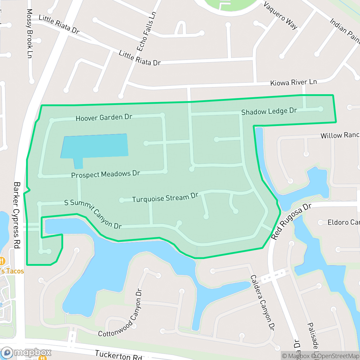 Map showing the location of Canyon Lakes Village, Houston, TX