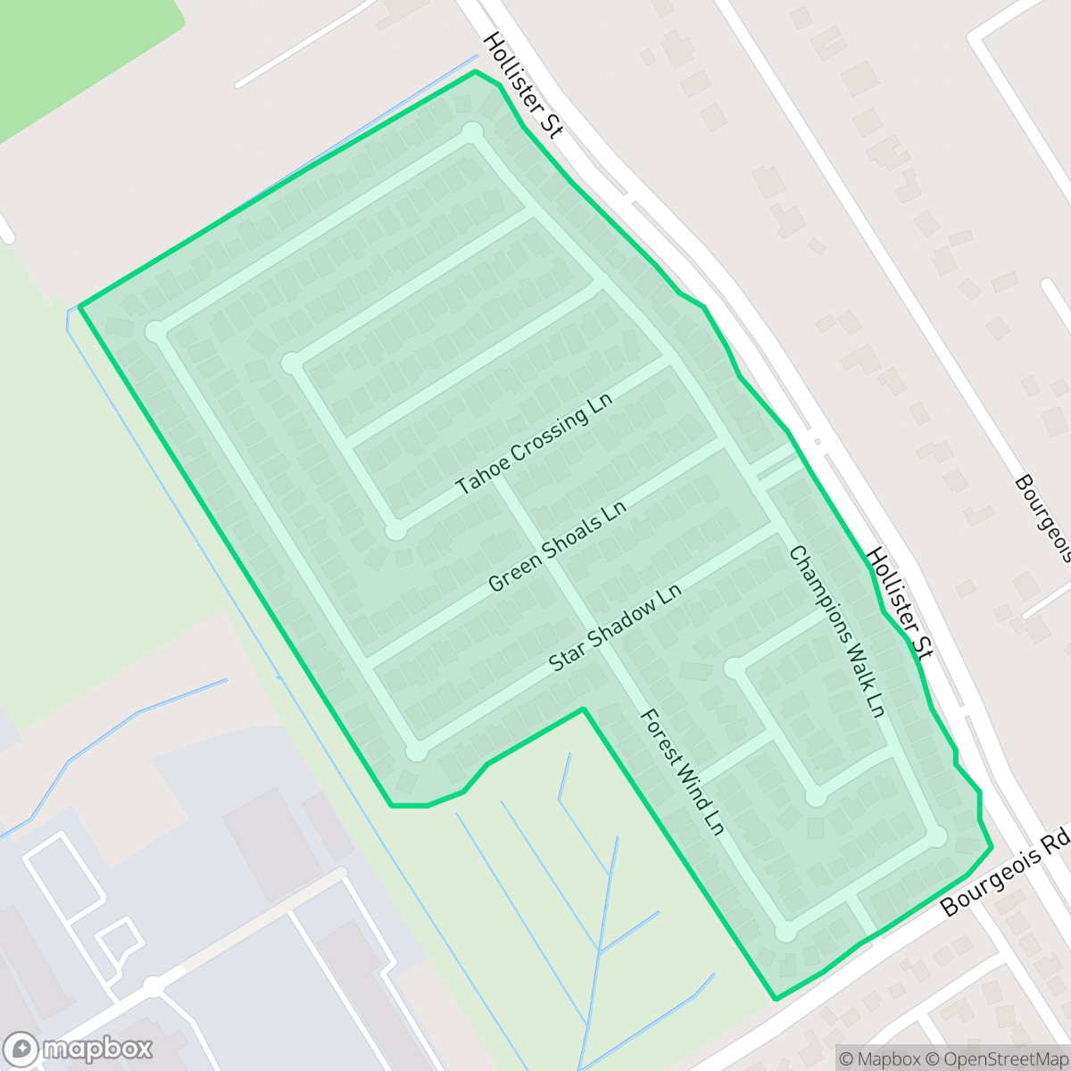 Map showing the location of Champions Crossing, Houston, TX
