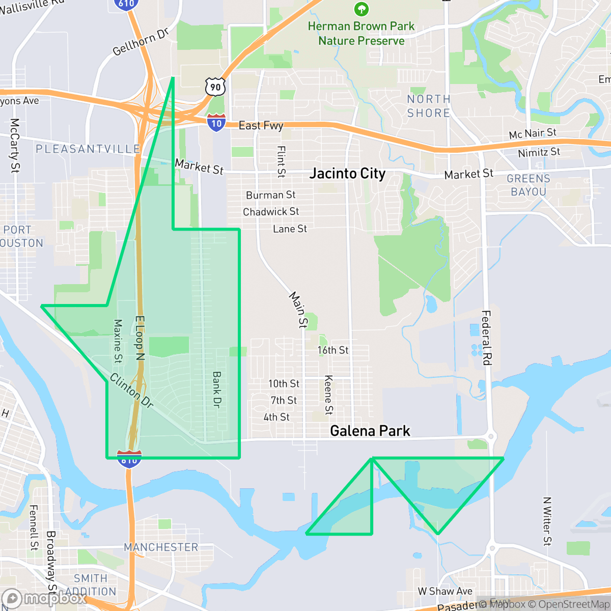 Map showing the location of Clinton Park Tri-Community, Houston, TX